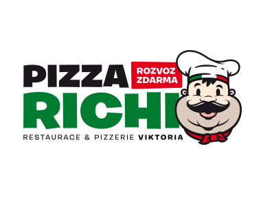 Logotyp Pizza Richi - kombinace ilustrace a typografie